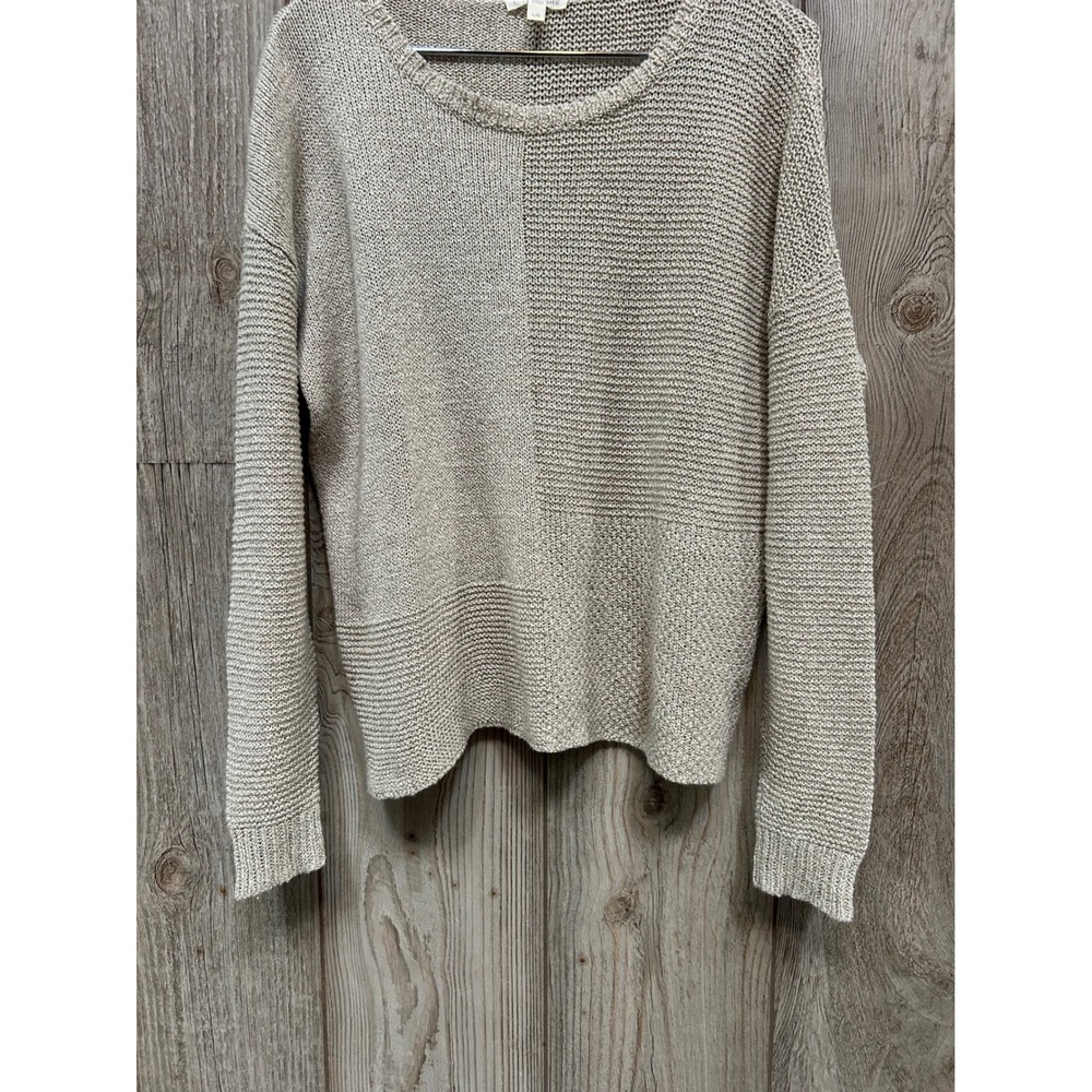 Eileen Fisher Organic Linen Cotton Mixed Stitch Sweater Beige Large L/G - Picture 5 of 7